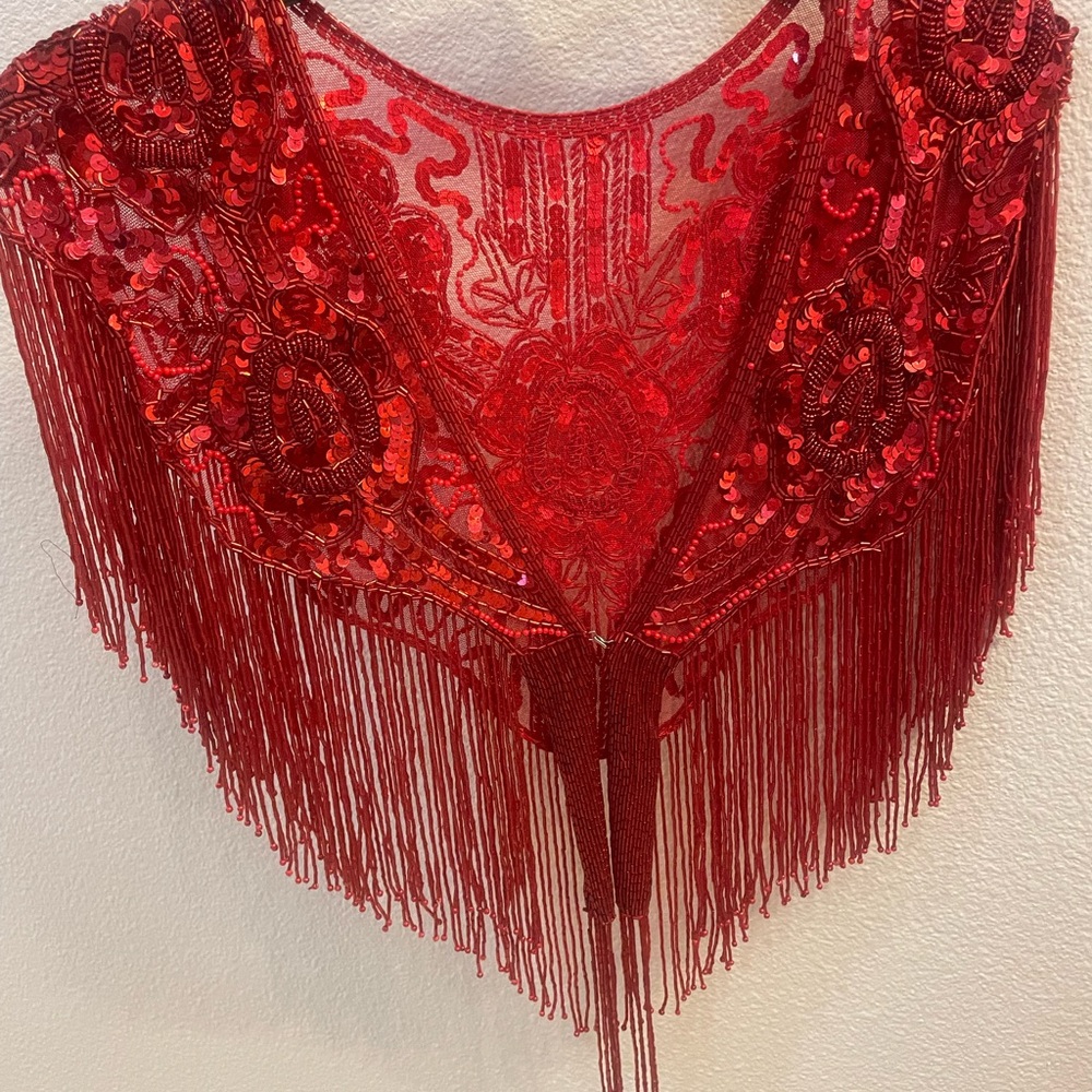Red Shaw Shoulder Throw. Sequin Fully Embellished. - image 1